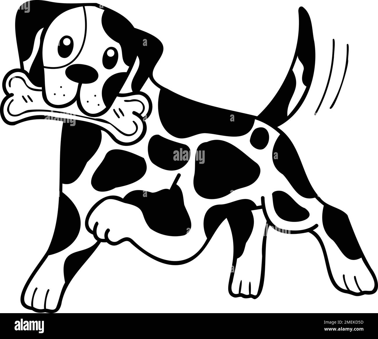 Hand Drawn Dalmatian Dog holding the bone illustration in doodle style