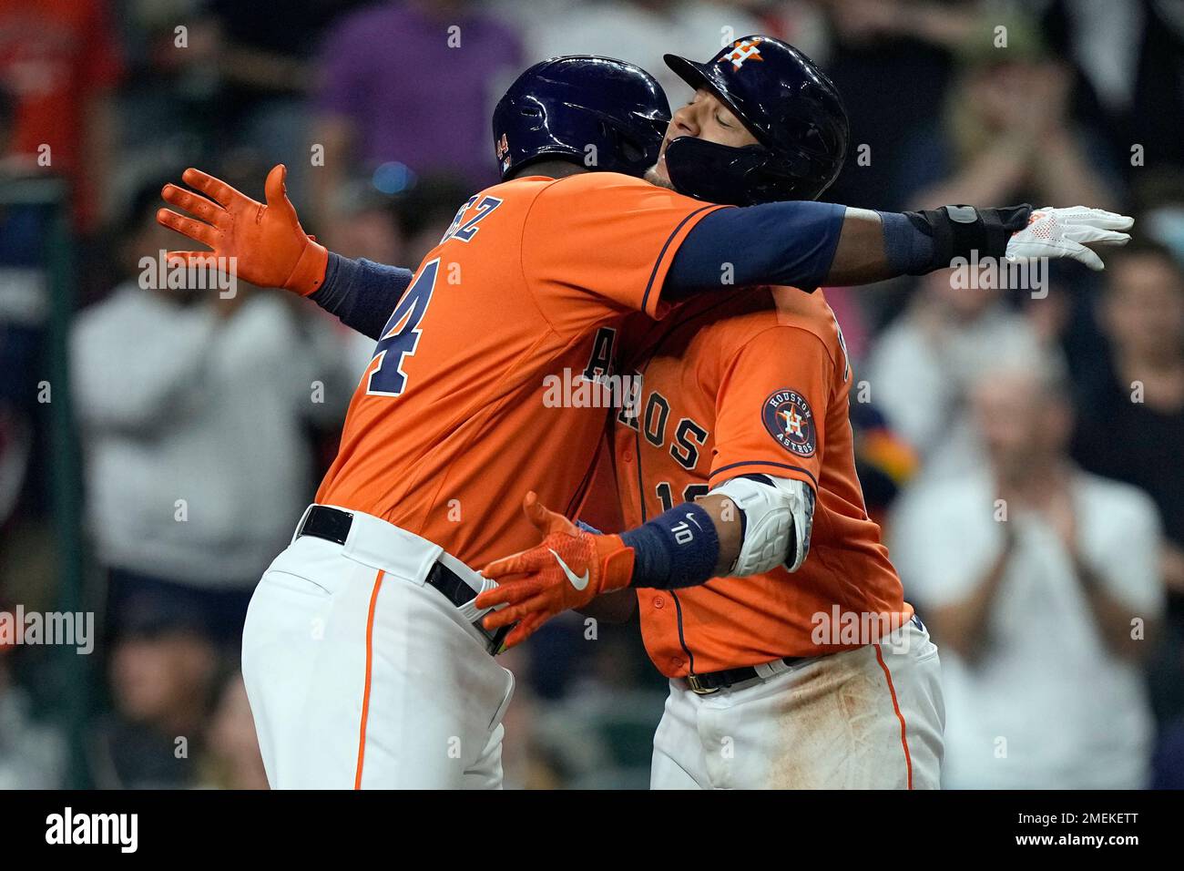 Yuli Gurriel of the Houston Astros hugs Yordan Alvarez after hitting  News Photo - Getty Images