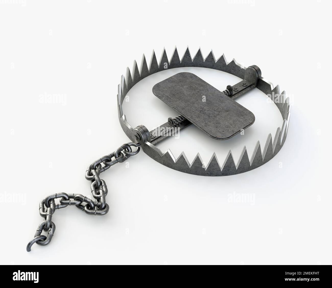 https://c8.alamy.com/comp/2MEKFHT/an-open-metal-animal-hunting-trap-attached-to-the-ground-with-a-metal-chain-on-an-isolated-studio-background-3d-render-2MEKFHT.jpg