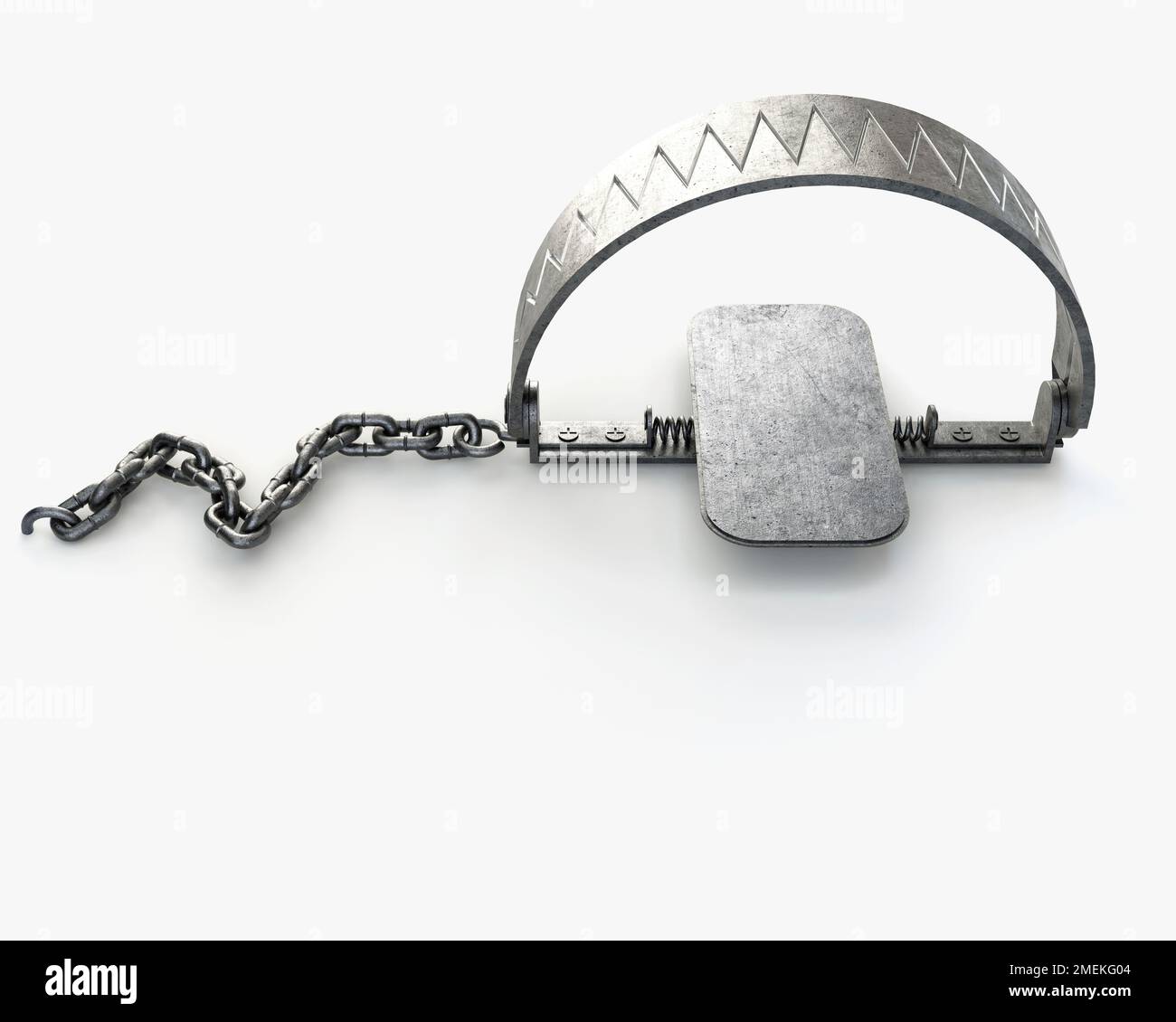 https://c8.alamy.com/comp/2MEKG04/a-shut-metal-animal-hunting-trap-attached-to-the-ground-with-a-metal-chain-on-an-isolated-studio-background-3d-render-2MEKG04.jpg