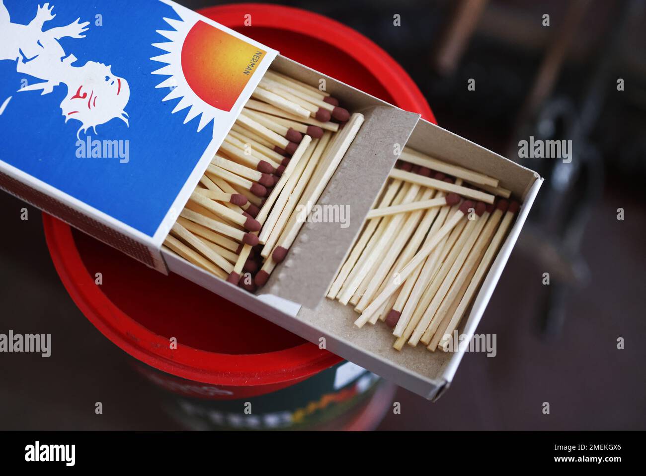 Matches and firelighters at a fire place in a home for heating the