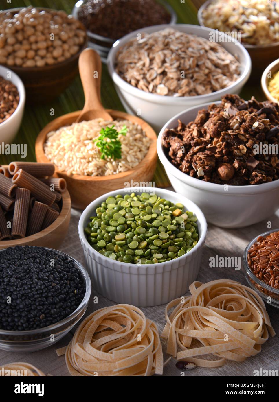 Composition with different kinds of dry food products. Stock Photo
