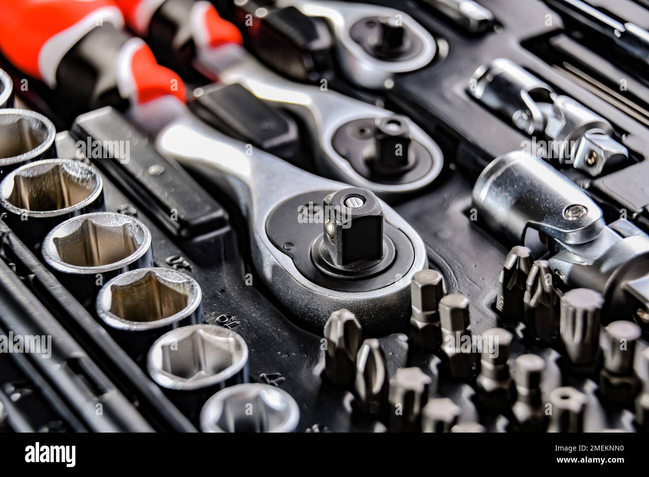 Composition with a variety of metal tools. Stock Photo