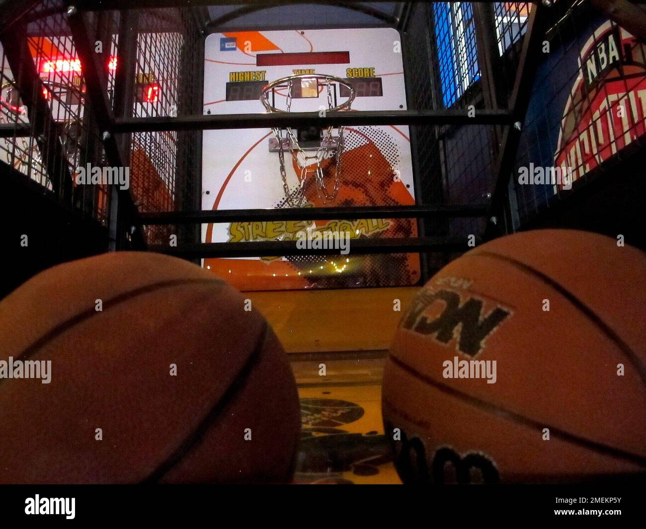 A basketball-shooting game sits inside the soon-to-open Lucky Snake arcade, Wednesday, April 21, 2021, at the former Showboat casino in Atlantic City, N.J