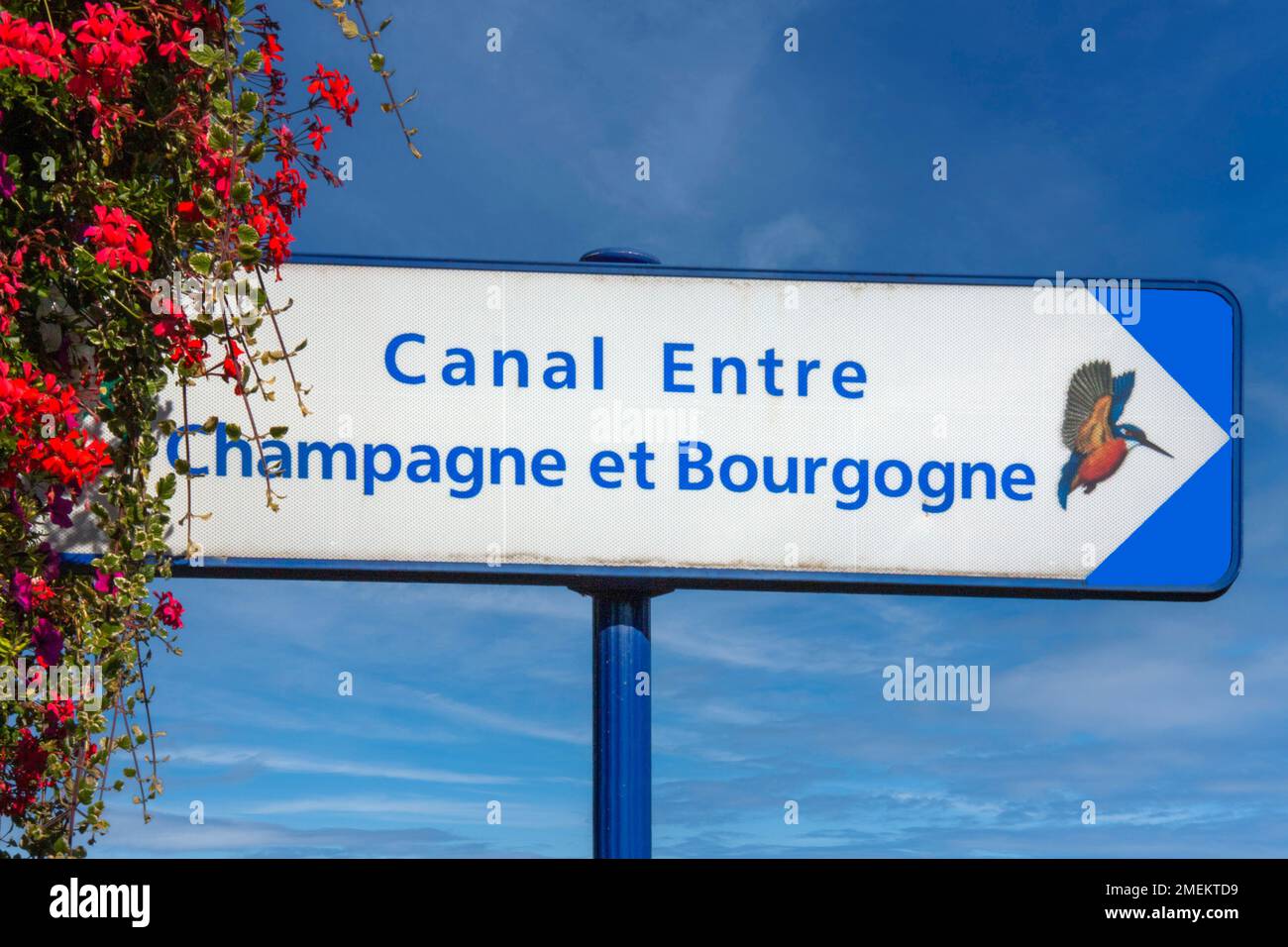 Signpost for the Champagne-Ardennes canal in Joinville in Haute-Marne. France Stock Photo