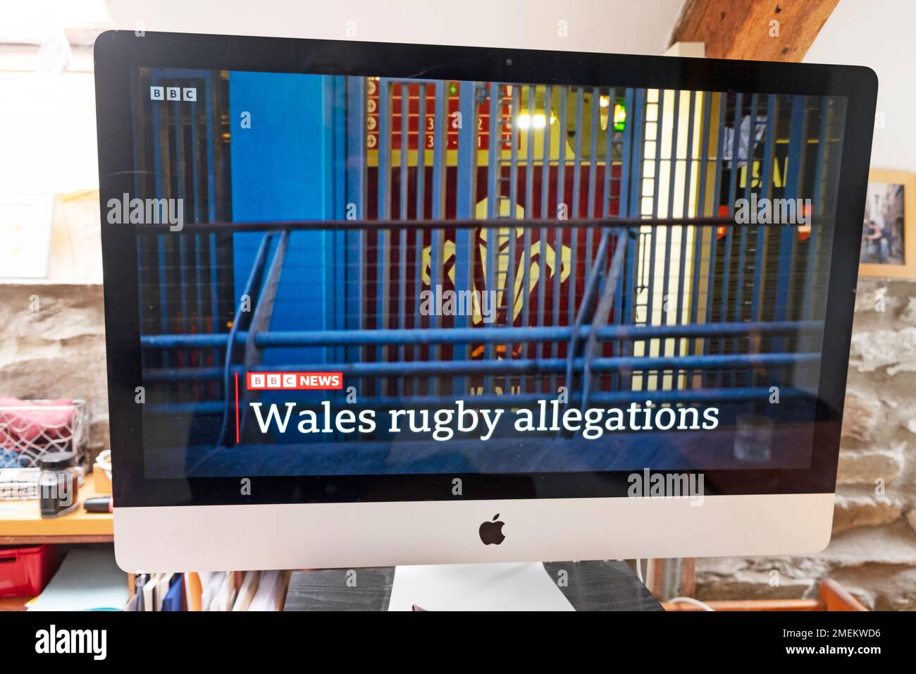 'Wales rugby allegations' BBC News programme computer screen in home Great Britain UK 24 January 2023 Stock Photo
