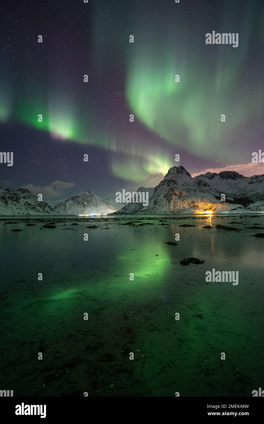 Lofoten Northern Lights Stock Photo