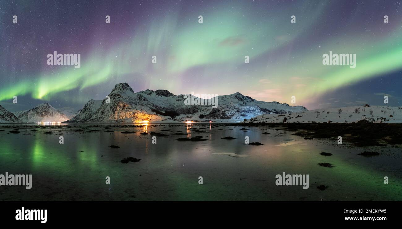 Lofoten Northern Lights Stock Photo