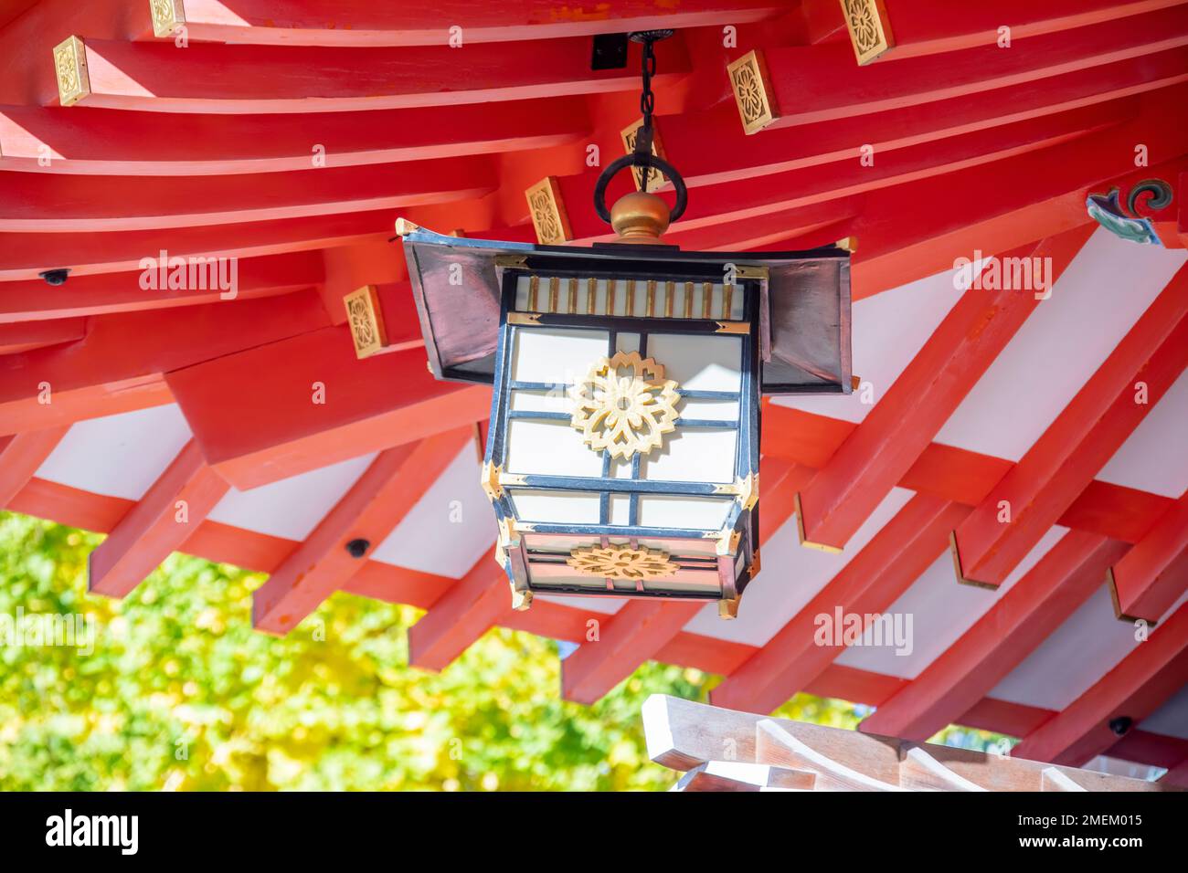 the closeup image of japanese lamp in Ikuta Shrine Kobe Japan, which is