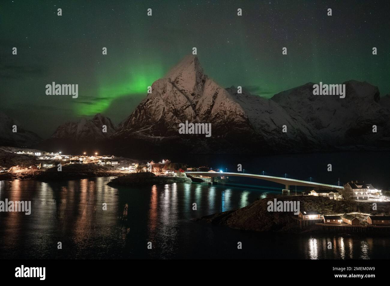 Northern Lights over Reine and Hamnoy, Lofoten Islands Stock Photo - Alamy