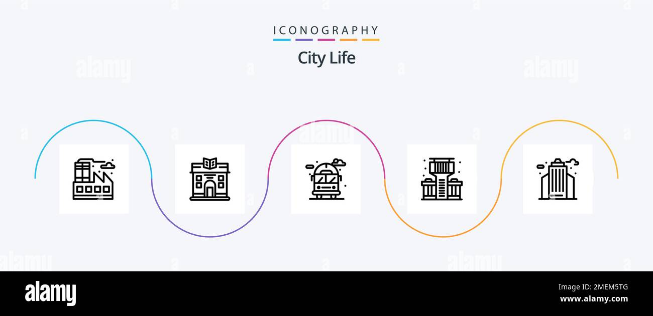 City Life Line 5 Icon Pack Including . building. bus. life. bar Stock