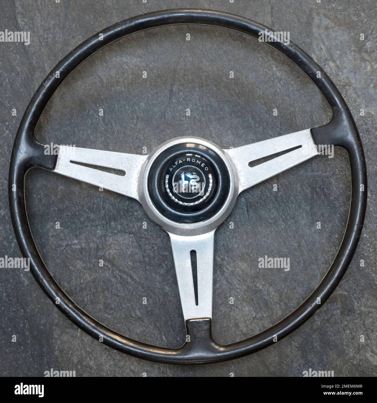 Classic Alfa Romeo Steering wheel as fitted to a 1962 Alfa Romeo Giulia Sprint Stock Photo