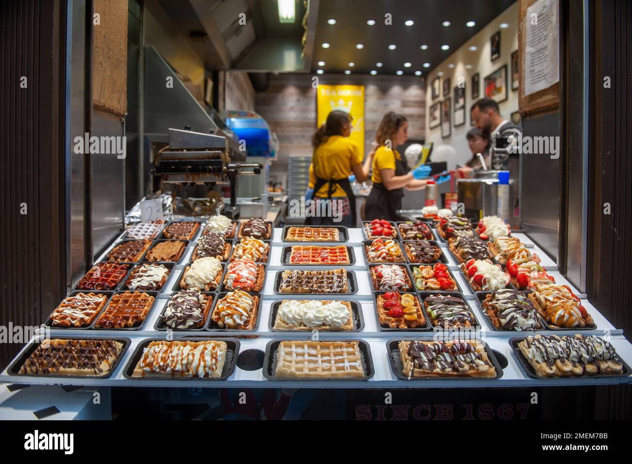 Waffle shop in Brussels Stock Photo
