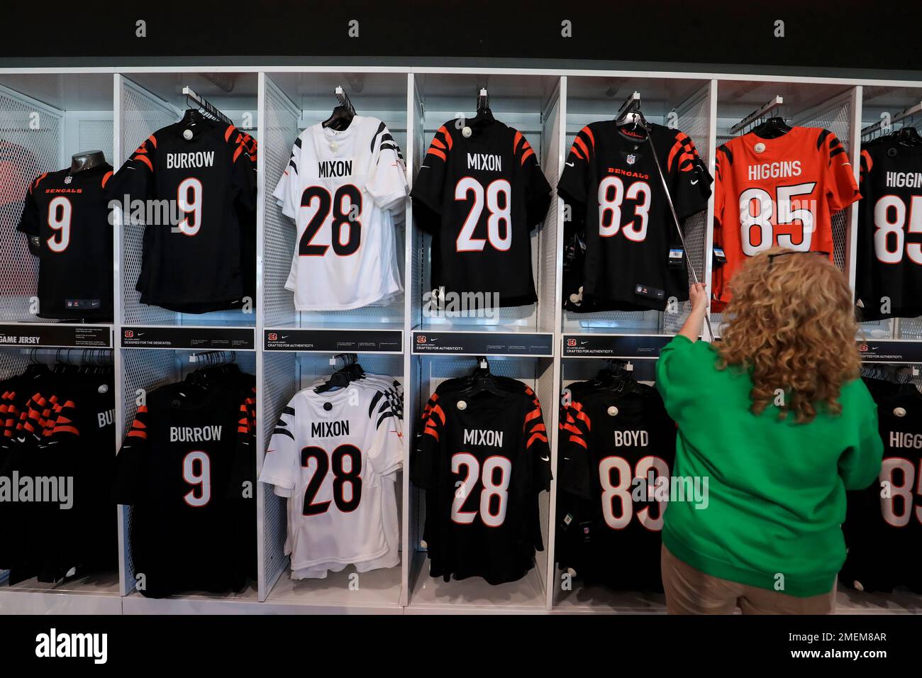 Cincinnati Bengals new NFL football uniforms are unveiled at Paul Brown  Stadium in Cincinnati, Monday, April 19, 2021. (AP Photo/Aaron Doster Stock  Photo - Alamy