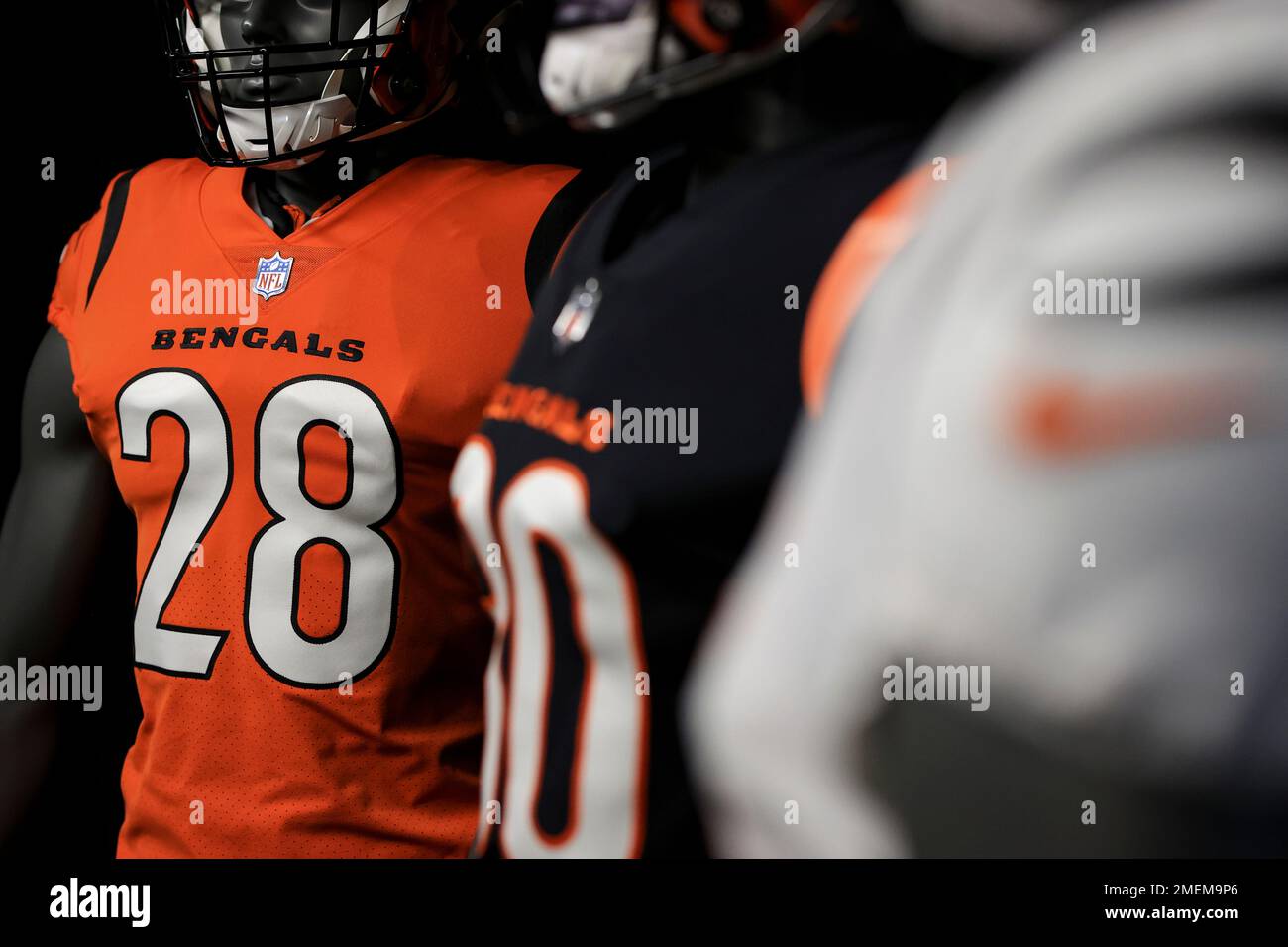 Cincinnati Bengals new NFL football uniforms are unveiled at Paul Brown  Stadium in Cincinnati, Monday, April 19, 2021. (AP Photo/Aaron Doster Stock  Photo - Alamy