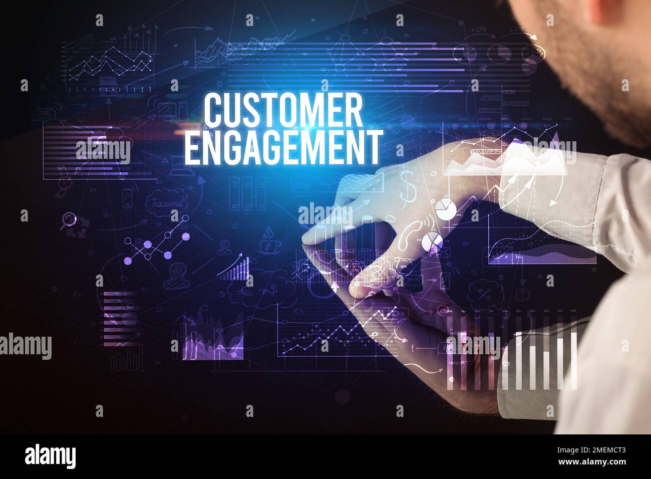 Businessman touching huge screen concept Stock Photo