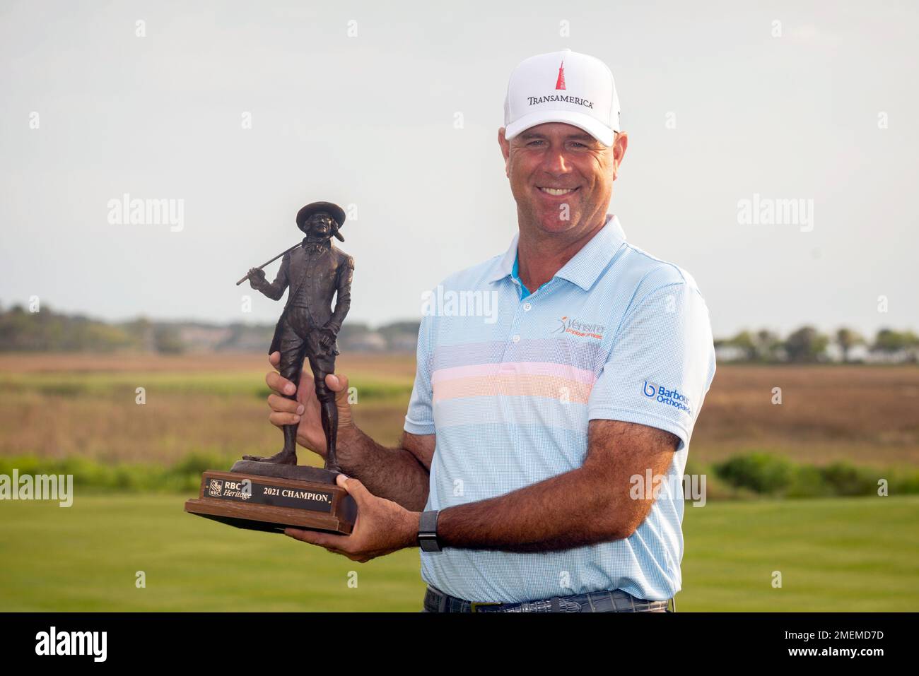 Stewart Cink holds the championship trophy after winning the final