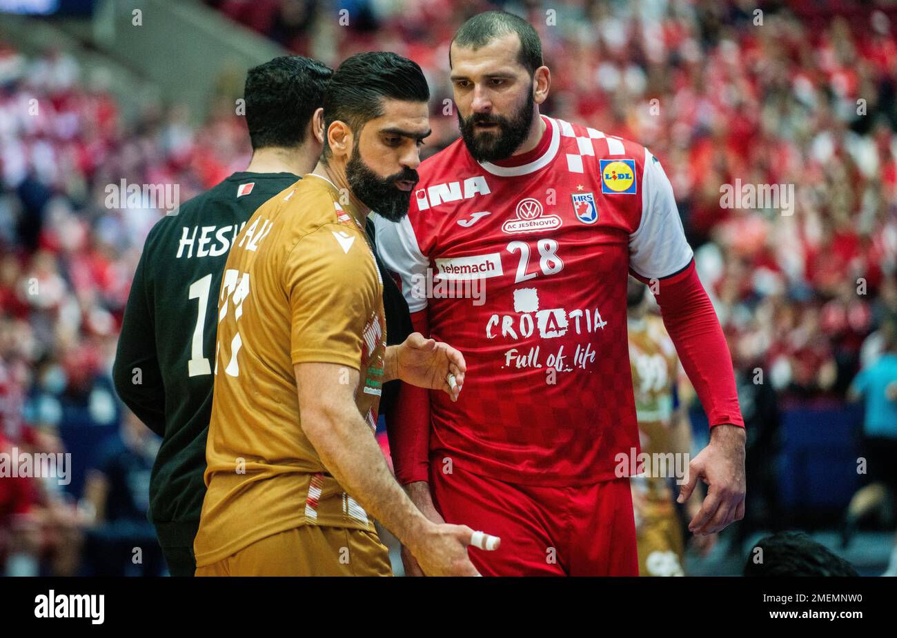 Malmo, Sweden. 23rd Jan, 2023. Zeljko Musa (28) of Croatia and Mohamed ...