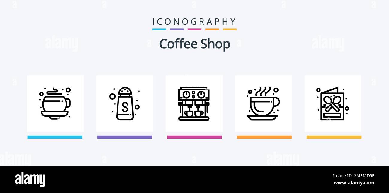 Coffee Shop Line 5 Icon Pack Including . sugar bowl. coffee. coffee box. drink. Creative Icons Design Stock Vector