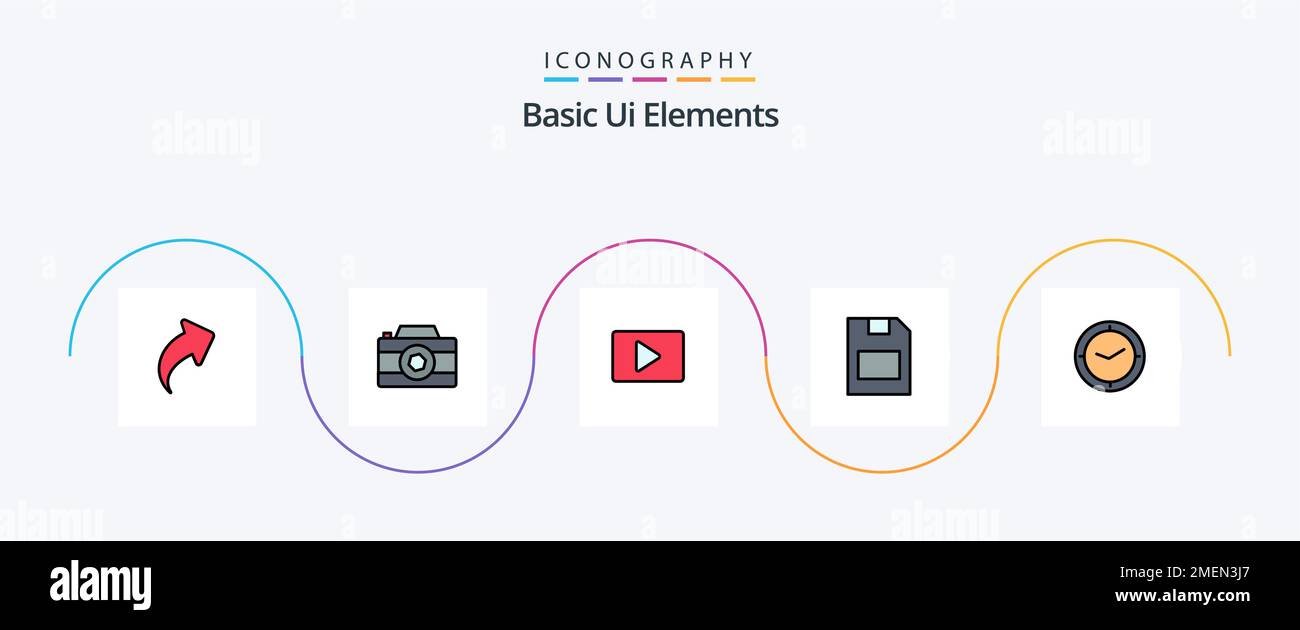Basic Ui Elements Line Filled Flat 5 Icon Pack Including time. data ...