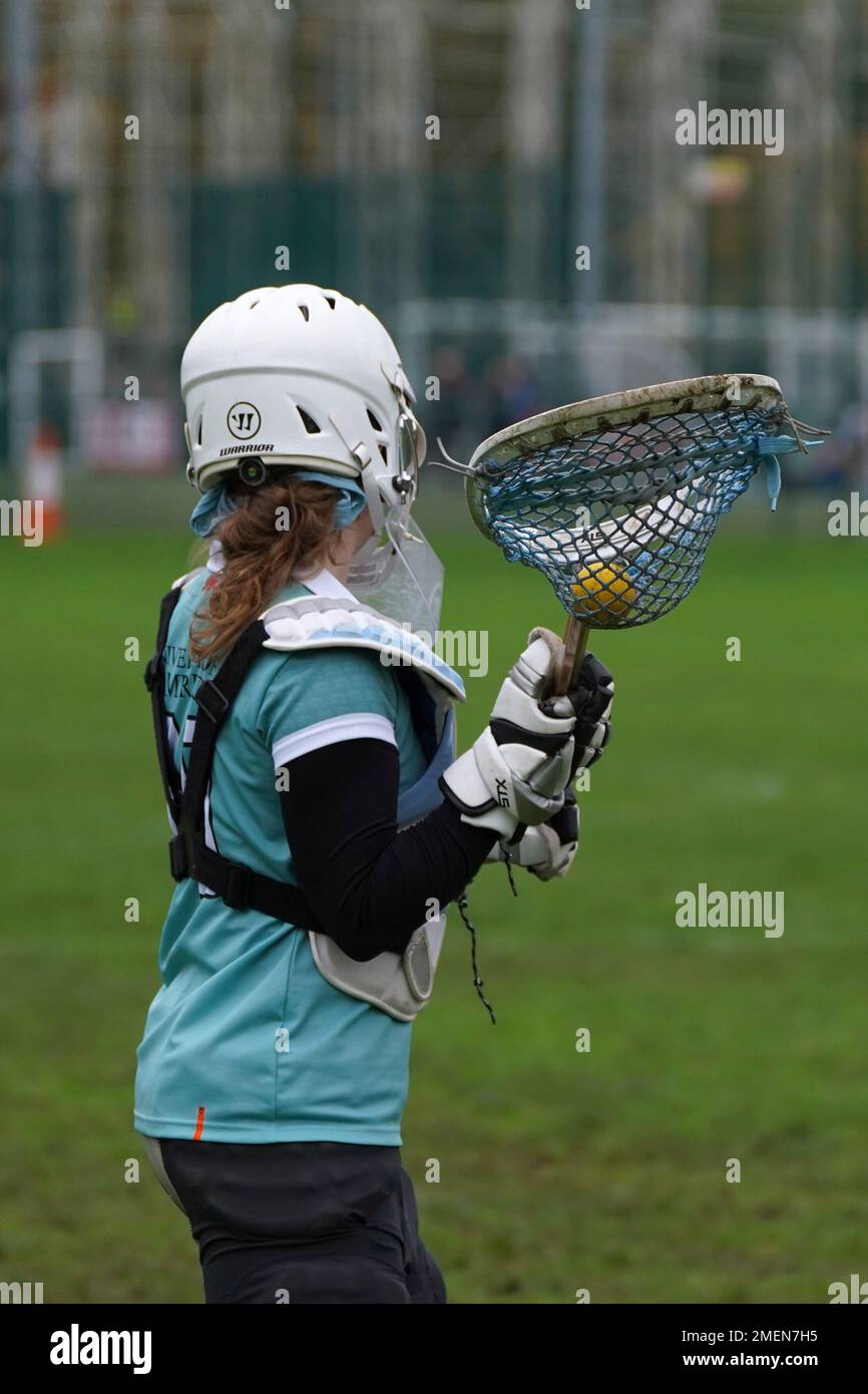 Cambridge University Lacrosse goal keeper Stock Photo Alamy