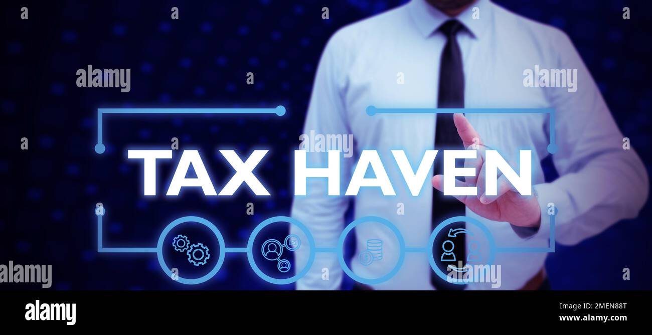 Inspiration showing sign Tax Haven. Business overview country or independent area where taxes are levied at low rate Stock Photo