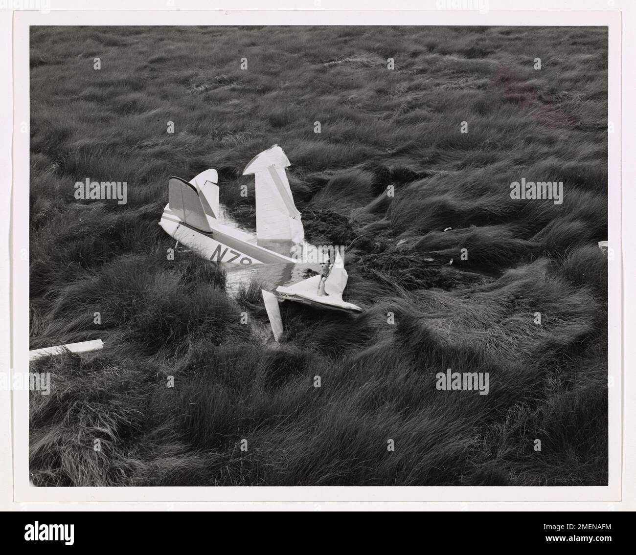 Plane in Delacroix swamp. This image depicts a Coast Guard helicopter attempting to rescue a