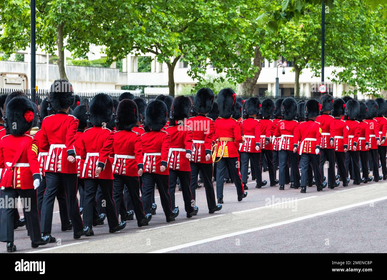 Coldstream Guards leaving Wellington Barracks during Trooping the