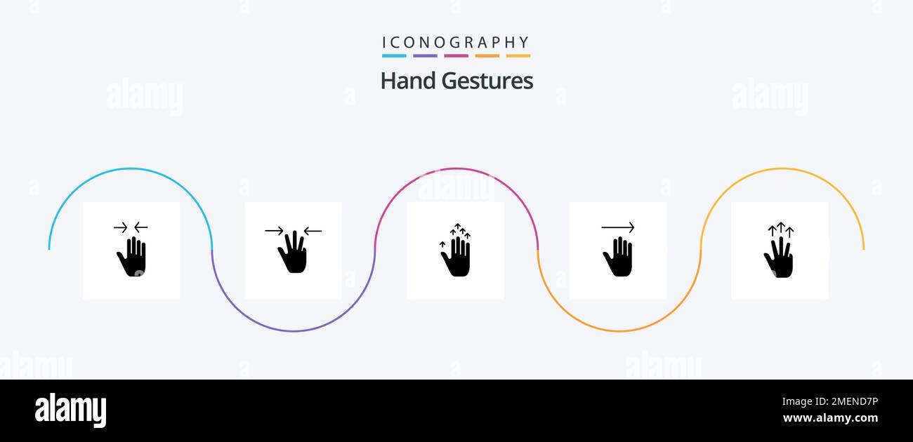Hand Gestures Glyph 5 Icon Pack Including hand. right. three fingers. gestures. hand Stock Vector