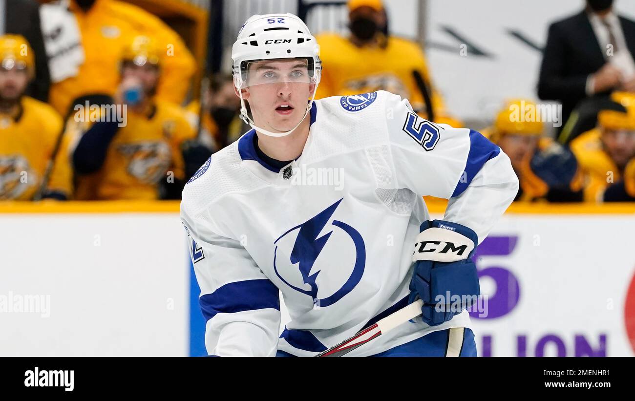 Tampa Bay Lightning defenseman Callan Foote (52) plays against the