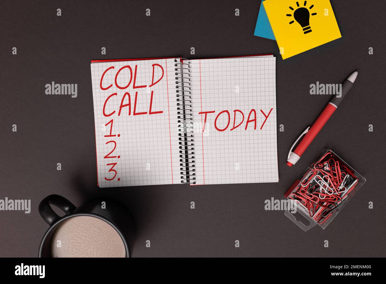 Hand writing sign Cold Call. Word for Unsolicited call made by someone trying to sell goods or services Stock Photo