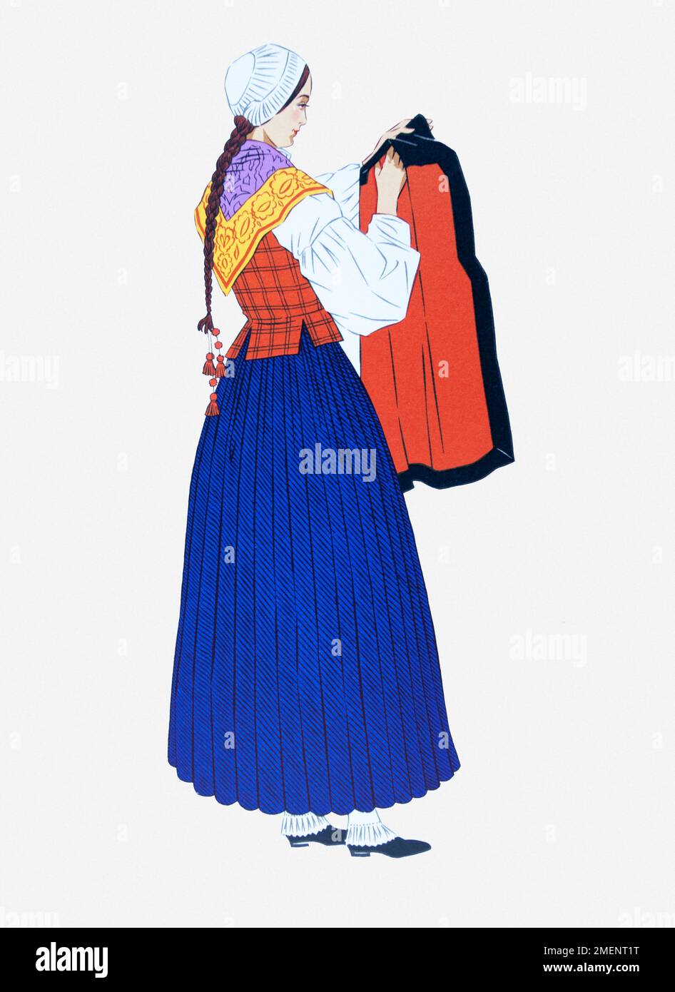 Illustration Ancienne Encadrée – Femme Costume Régional – Déco Vintage