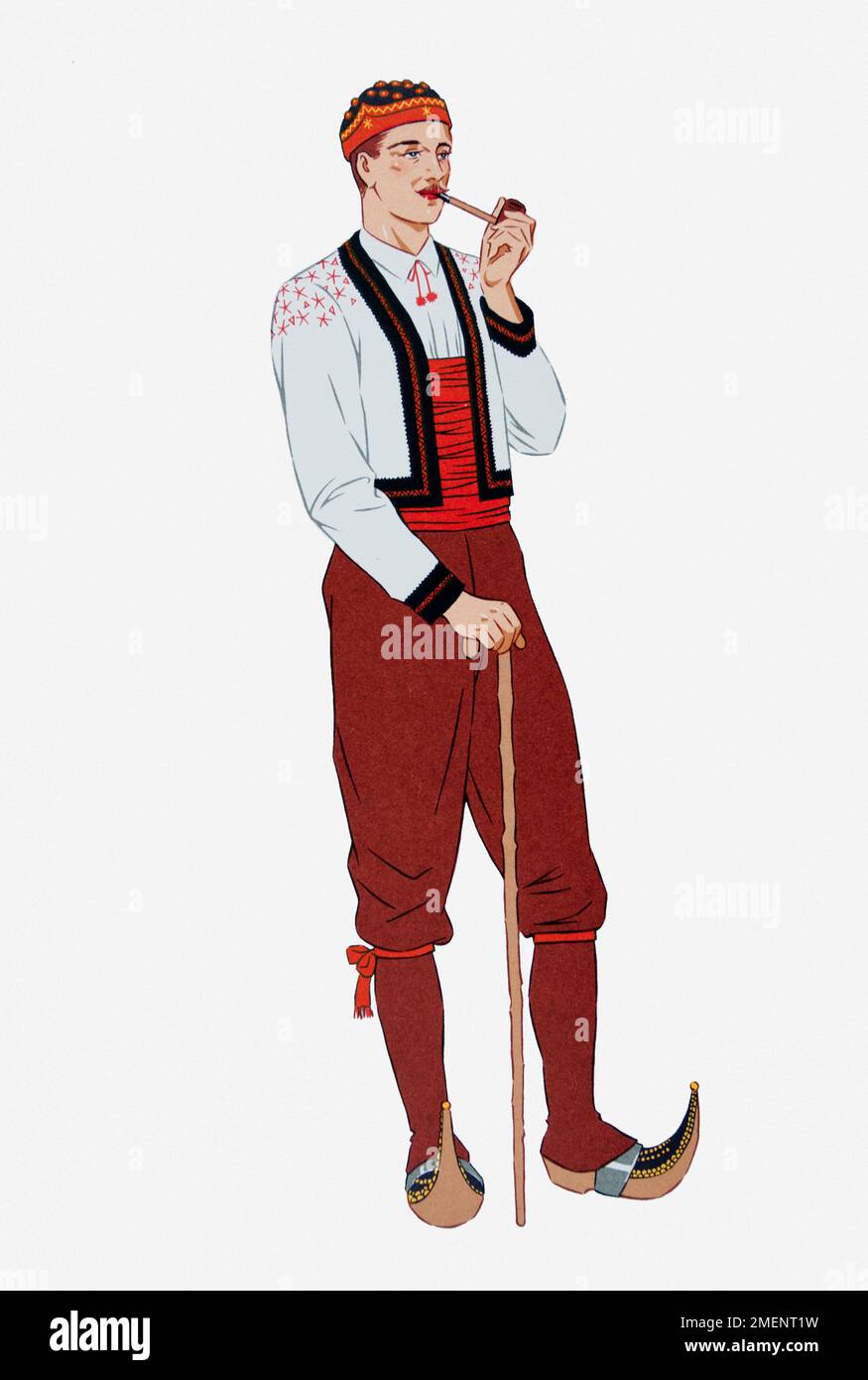 Illustration of man wearing traditional costume from French Pyrenees region Stock Photo