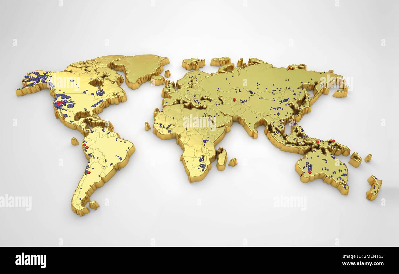 Map of gold reserves around the world Stock Photo - Alamy