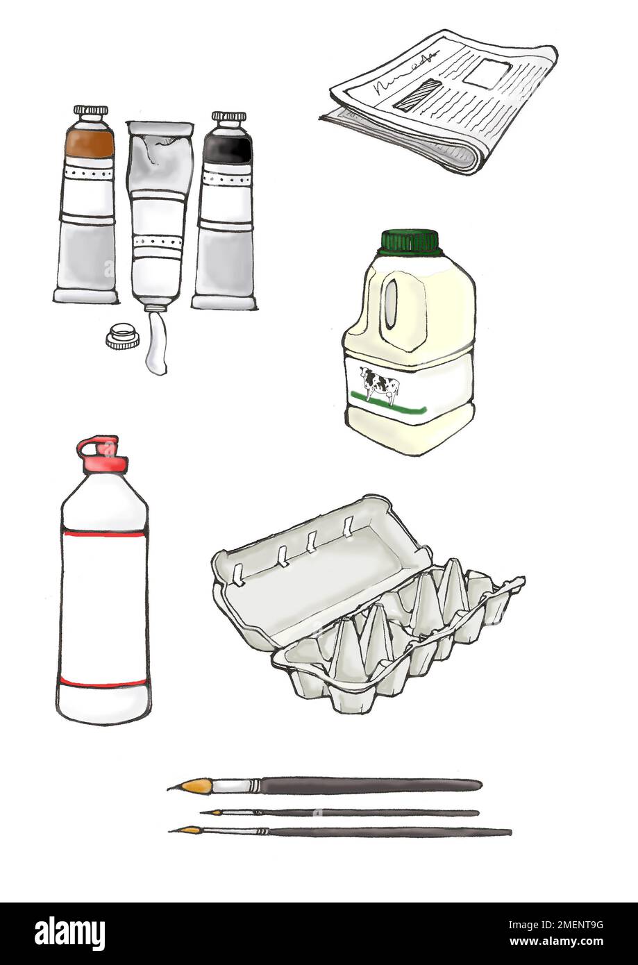 Illustration, equipment and materials needed to make papiermache polar