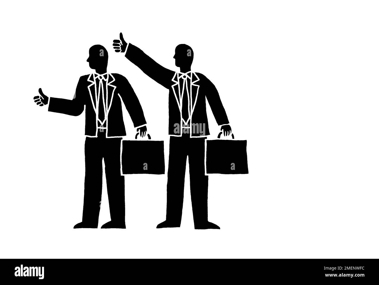 Black and white illustration of two businessmen holding briefcases with