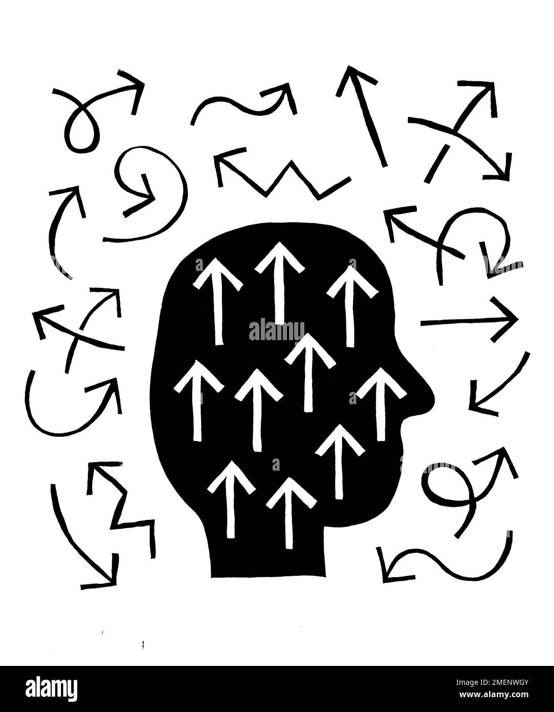 Black and white illustration representing coping with chaos Stock Photo