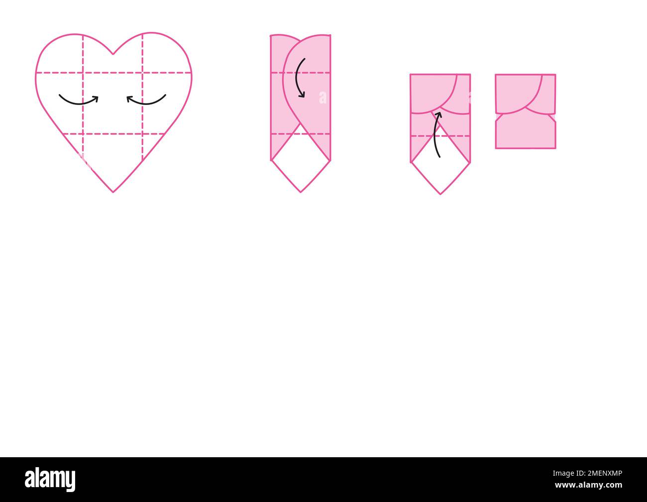 Papercraft. Illustrated steps for folding heart envelope Stock Photo