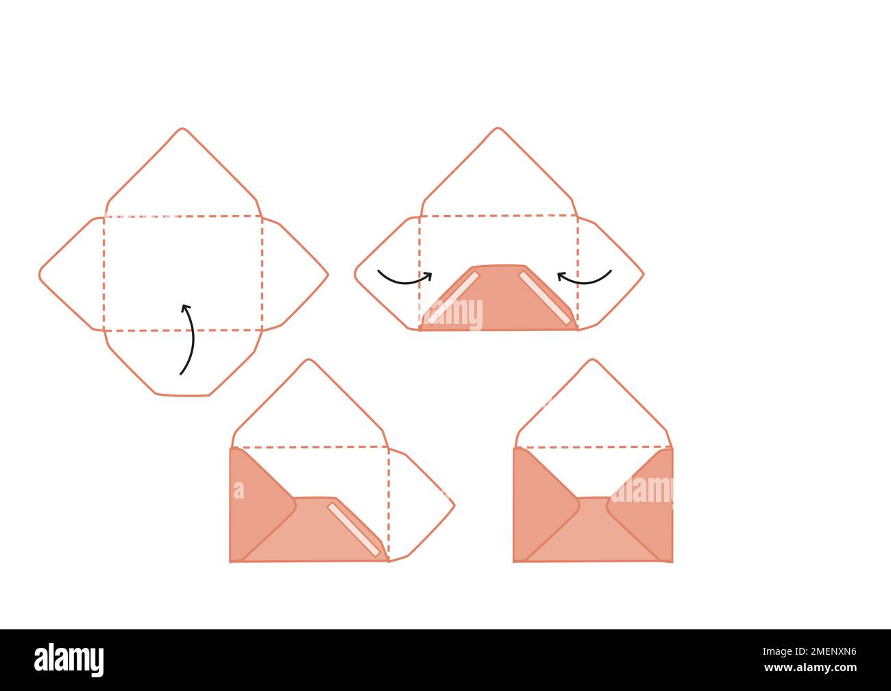 Papercraft. Illustrated steps for folding envelope template Stock Photo Papercraft. Illustrated steps for folding envelope template Stock Photo