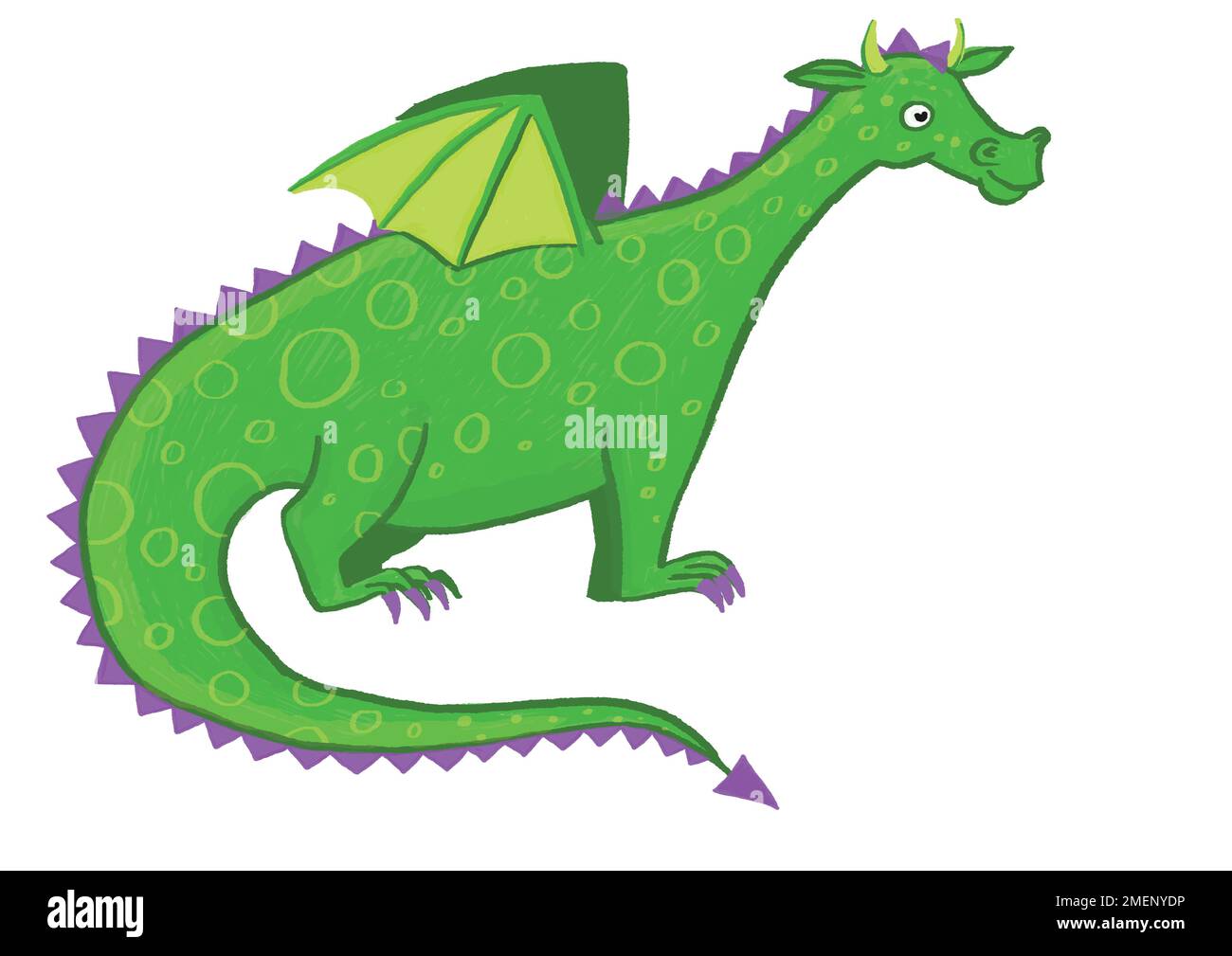 Green dragon with wings and purple spiky plates Stock Photo