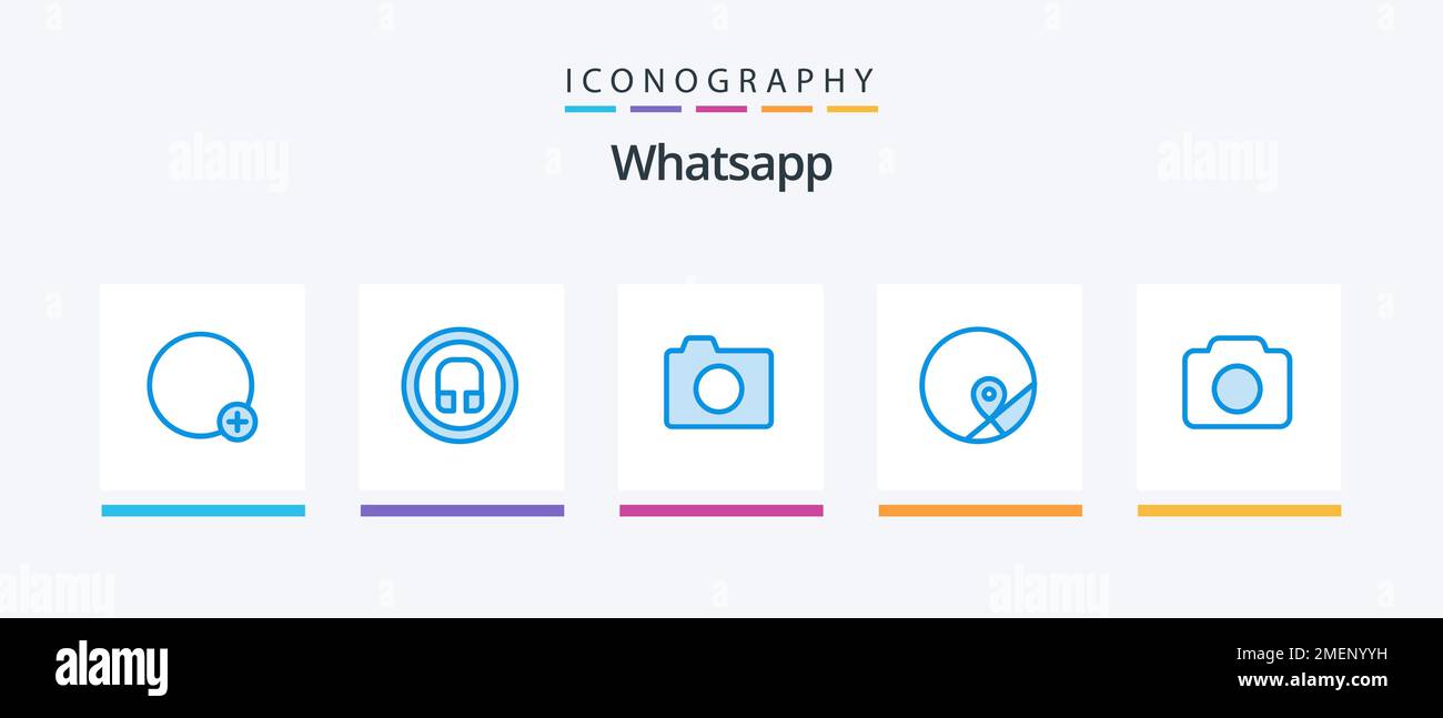 Whatsapp Blue 5 Icon Pack Including image. map. camera. location. basic. Creative Icons Design Stock Vector