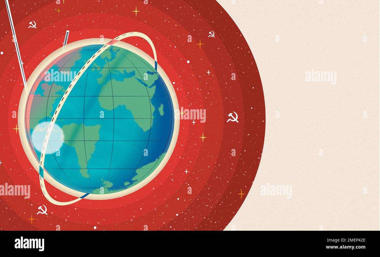 Illustration of sputnik orbiting Earth Stock Photo - Alamy