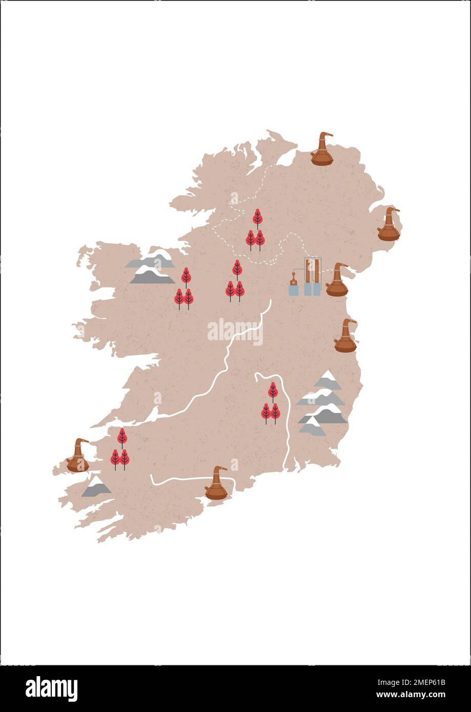 Ireland whisky distillery map Stock Photo