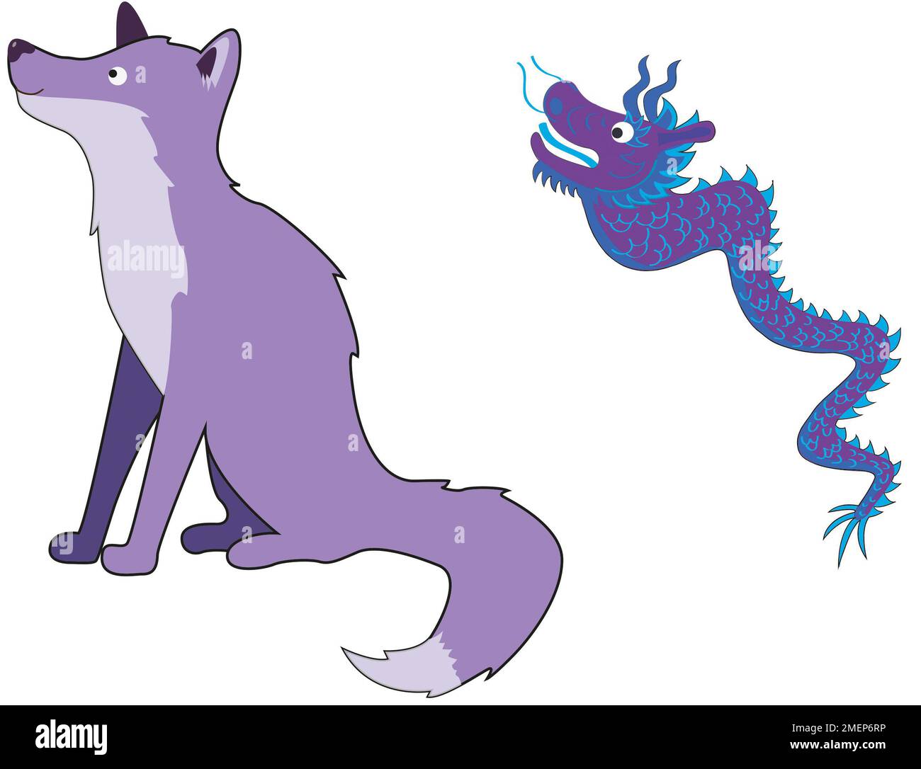 Illustration of a fox and Chinese dragon Stock Photo