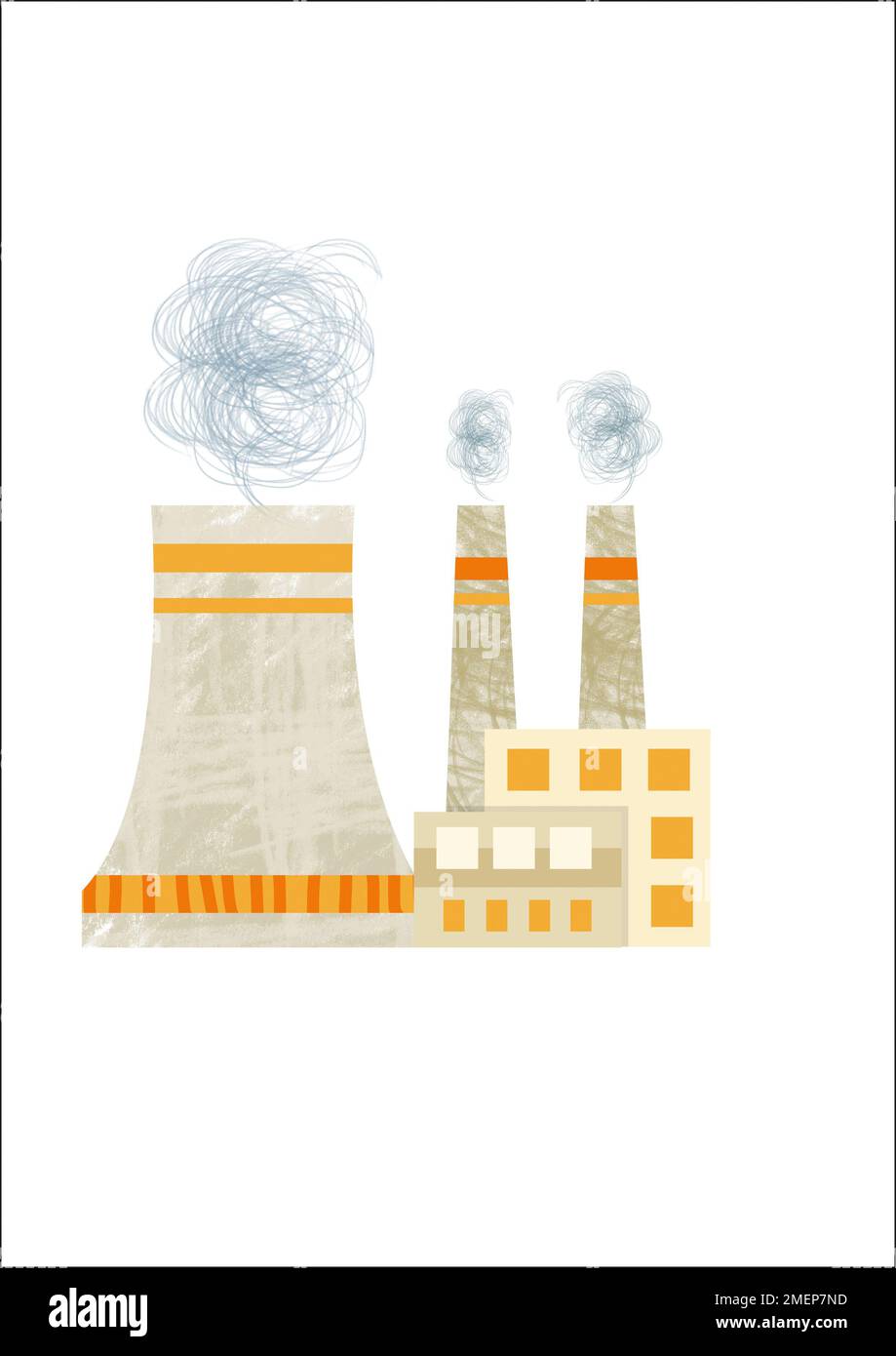 Illustration of factory with smoke coming from towers Stock Photo