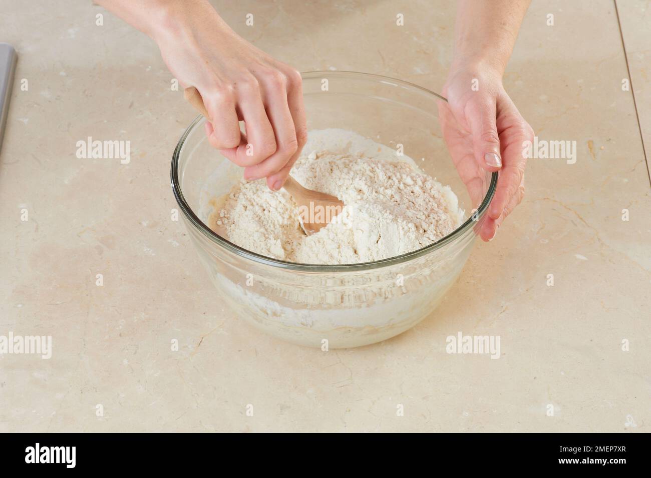 Sourdough bread, mixing ingredients together Stock Photo Alamy