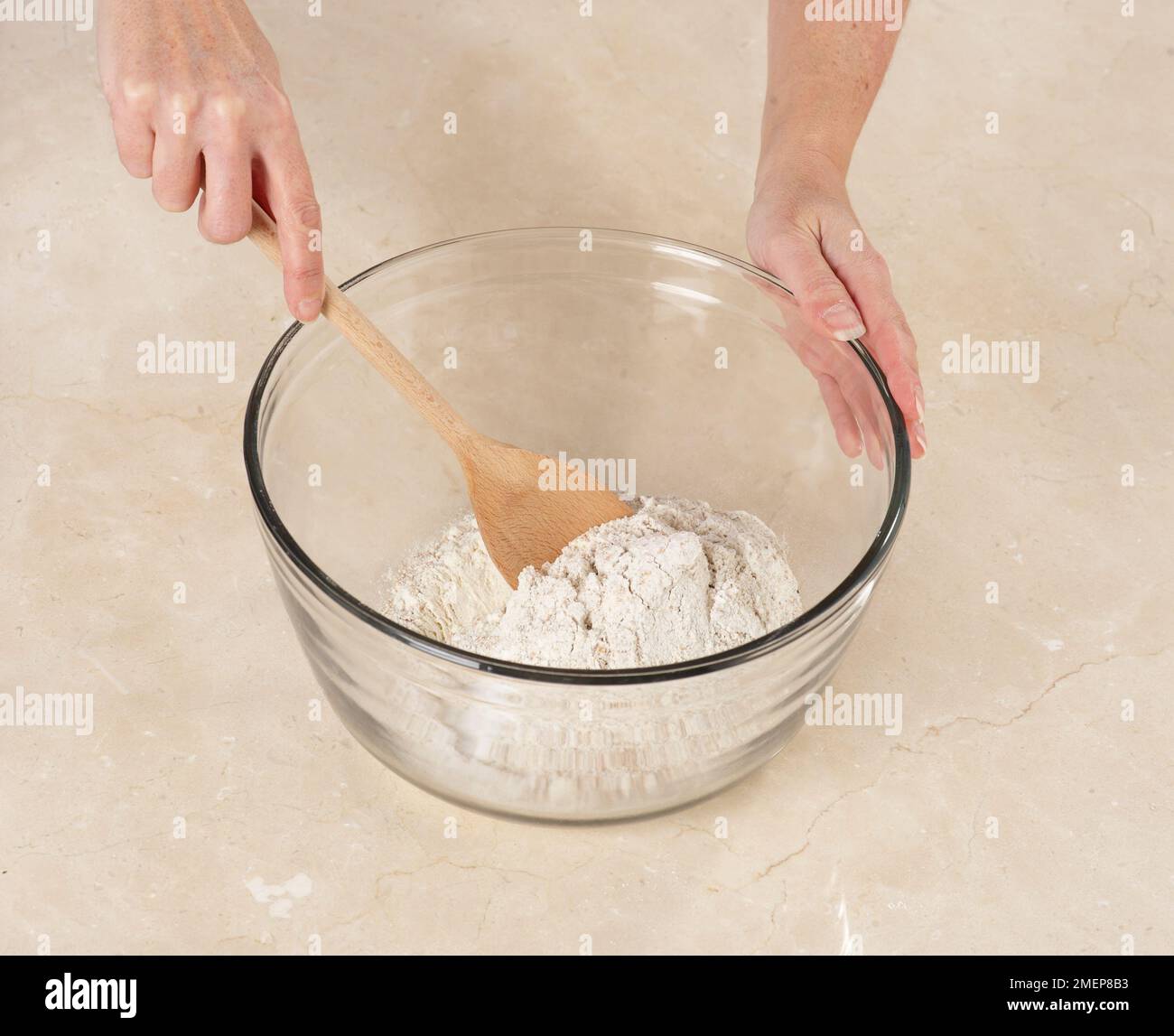 Making soda bread, mixing flour, bicarbonate of soda, and salt Stock