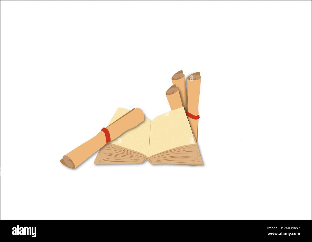 Illustration of a book and rolls of parchment Stock Photo Alamy