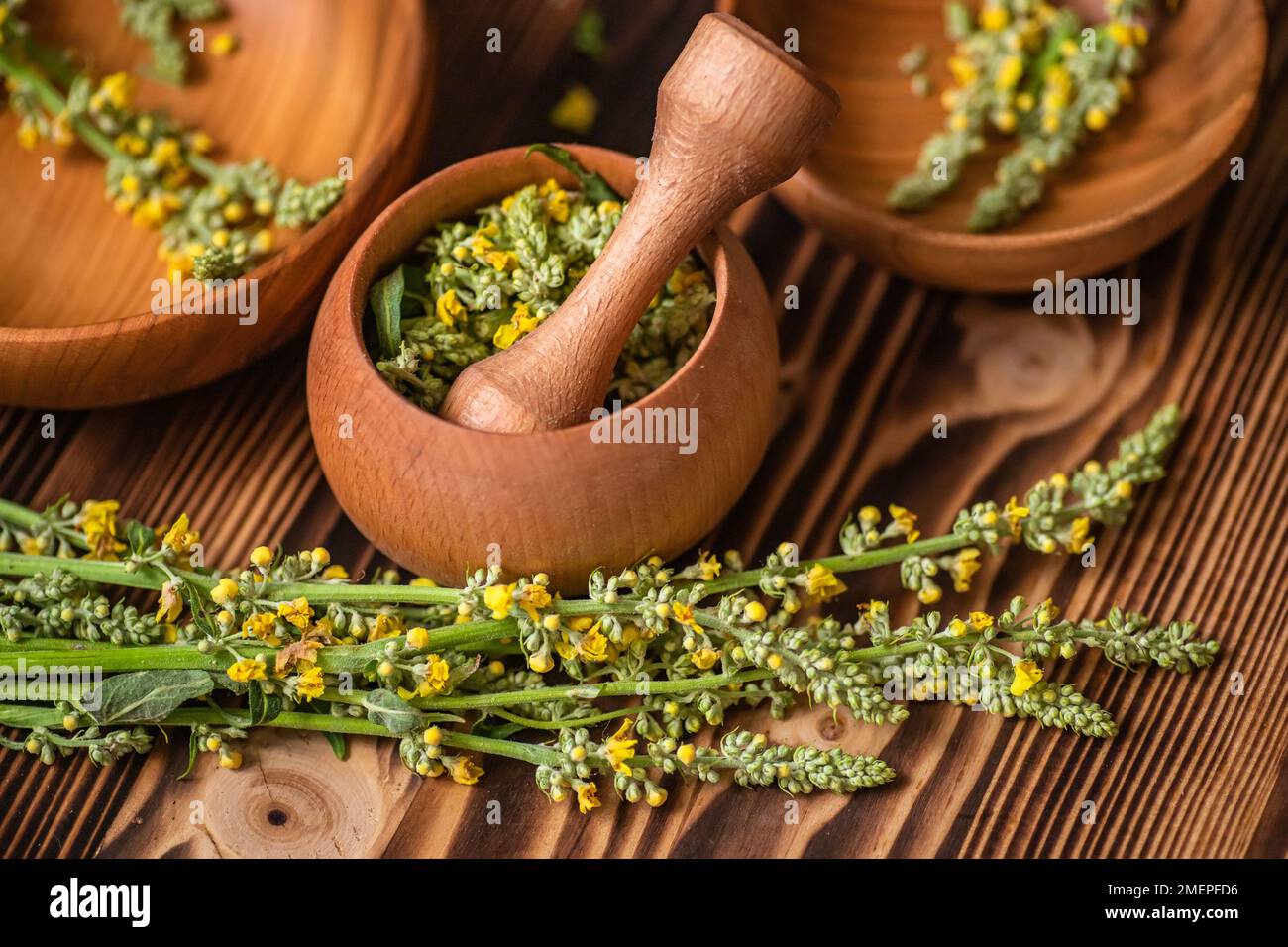 Mortar with ingredients for crushing into powder or paste for the