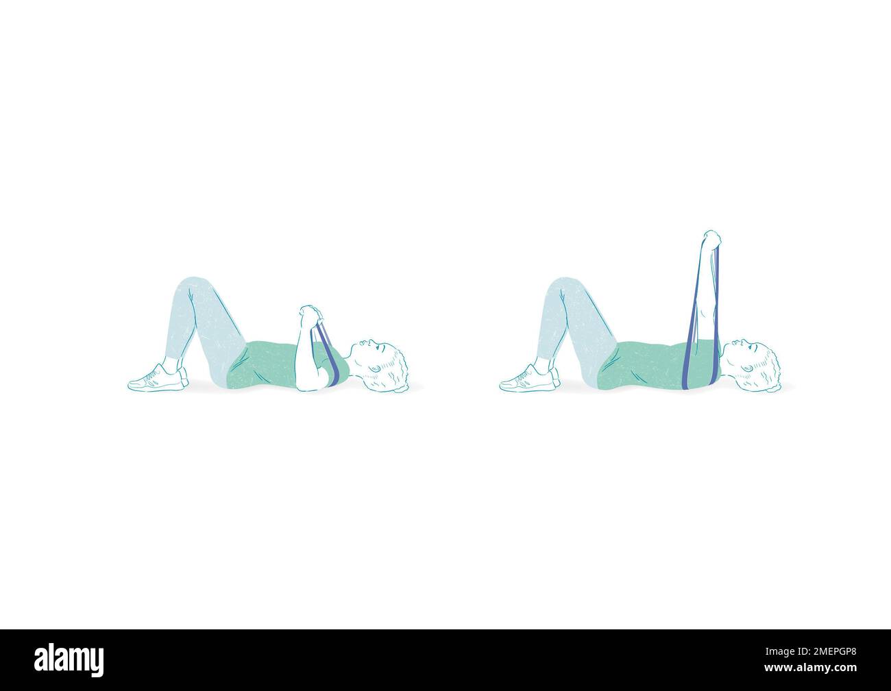 Natural Menopause; hand drawn illustration woman exercise band workout